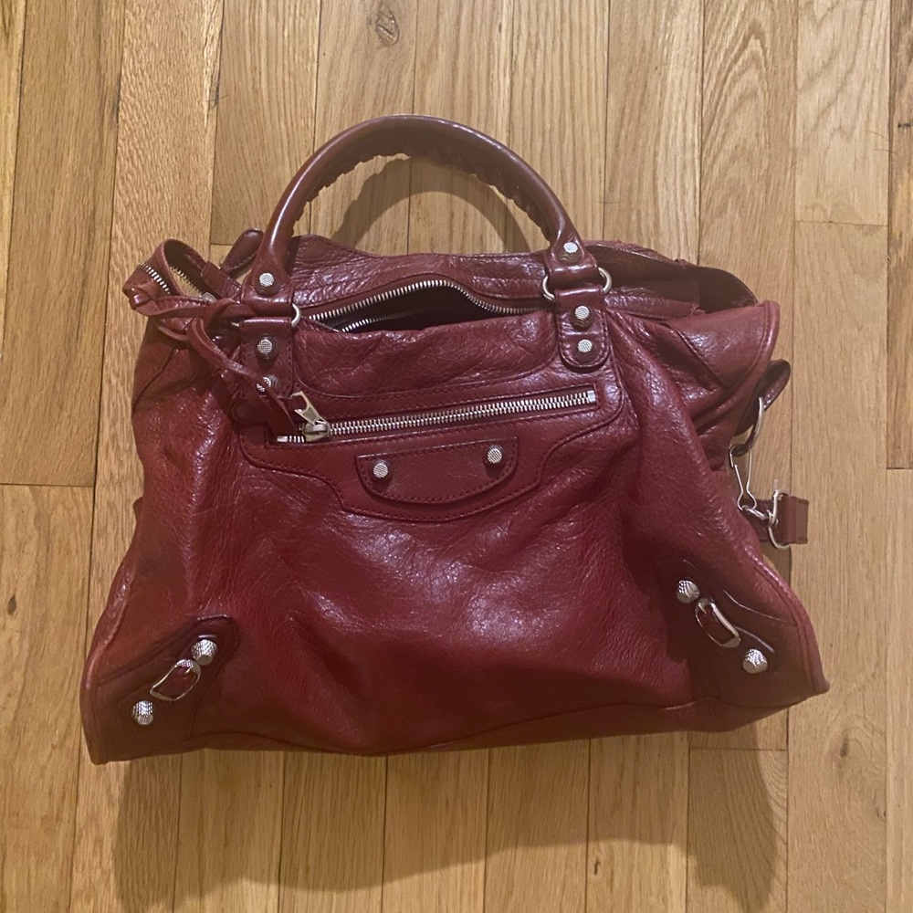 Classic City Balenciaga bag in Rouge with Silver Hardware